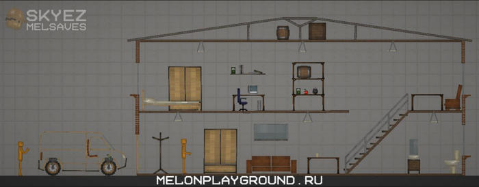 Двухэтажный жилой дом в игре Мелон Плейграунд